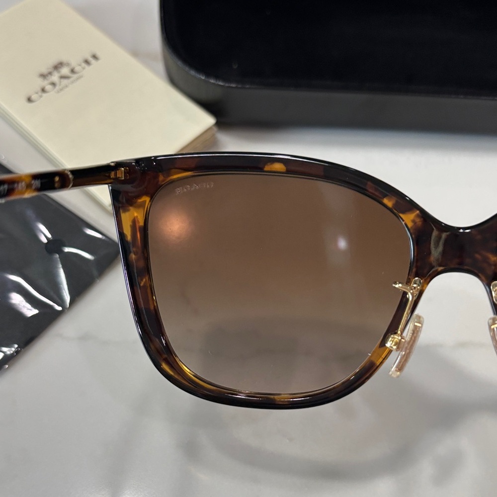 Coach Brown Tortoise Cat-Eye Sunglasses with Brown Gradient Lenses - Picture 13 of 14